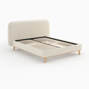 Lit double 160x200 cm en tissu gris/beige - Modjo