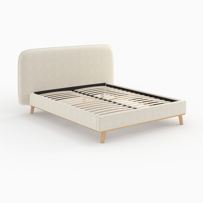 Lit double 160x200 cm en tissu gris/beige - Modjo