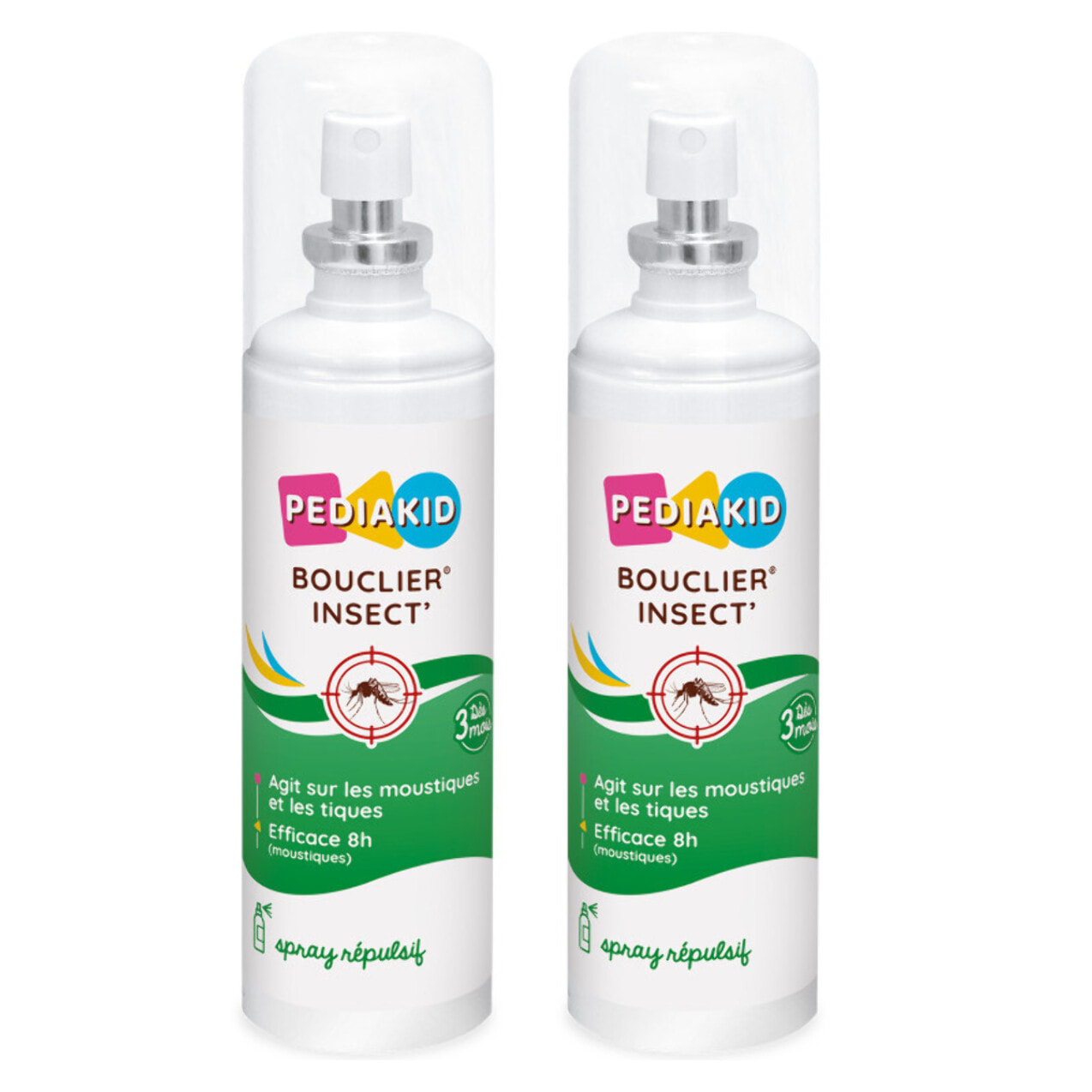 PEDIAKID - Bouclier Insect'- Spray Répulsif aux Huiles Essentielles - Contre les moustiques, tiques et guêpes - Dès 3 mois - Lot de 2 Flacons 100ml