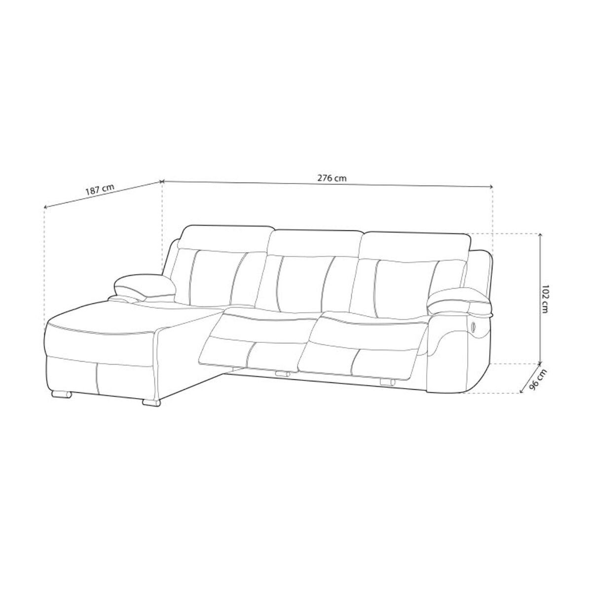 Sofá relax eléctrico con chaiselongue derecho Nellie 3 plazas Cemento