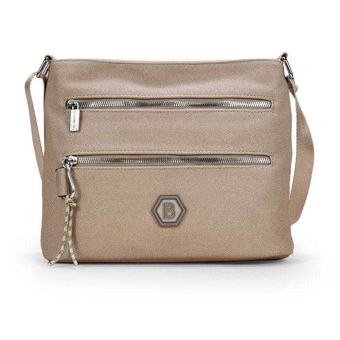 Bolso bandolera beige con cremalleras