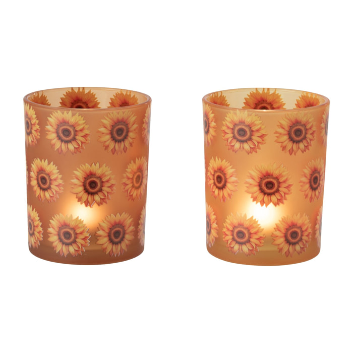 J-Line Photophore Tournesol - verre - orange foncé/orange clair - medium - 2 pièces