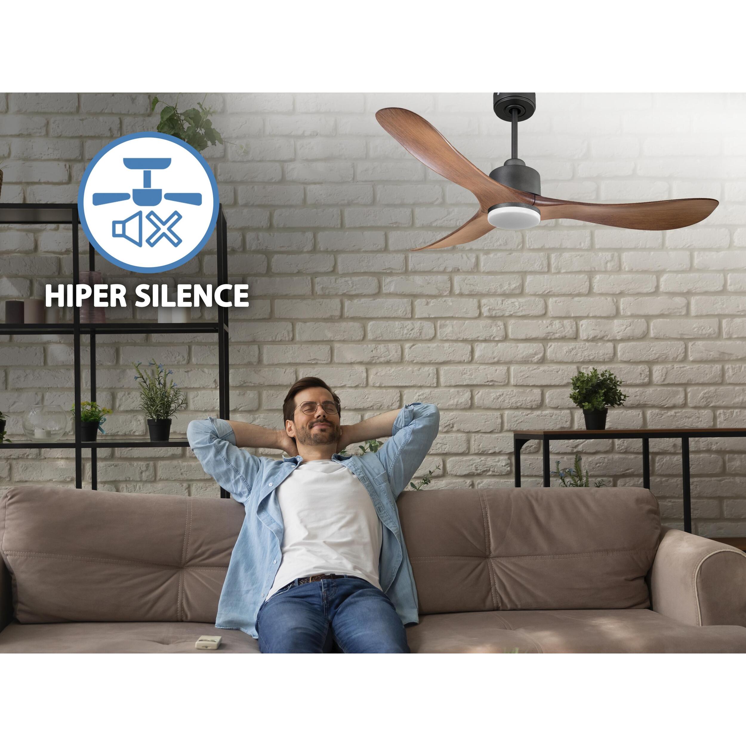 Ventilateur de plafond Réversible  Thermostat Dimmable Wifi Moteur à courant continu Toits en pente Télécommande Lumière à trois tons Hypersilence Mémoire