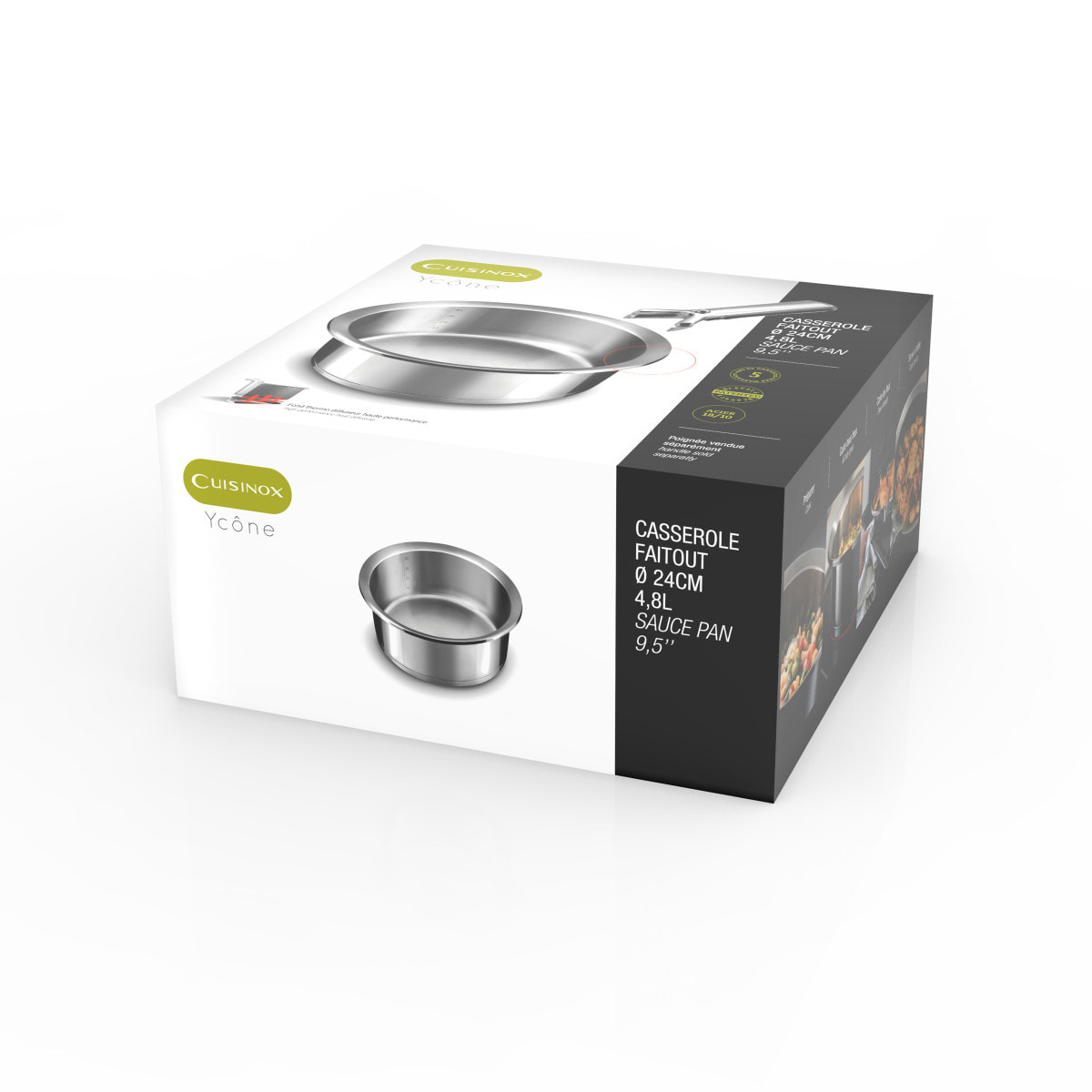 Ycône - Sauteuse 24cm inox revêtement Greblon C3
