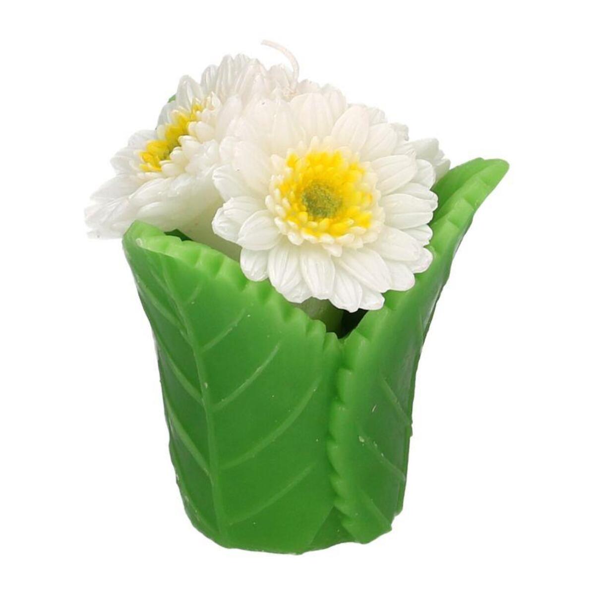 Candela a forma di margherita bianca con vaso cmø10,5h12,5