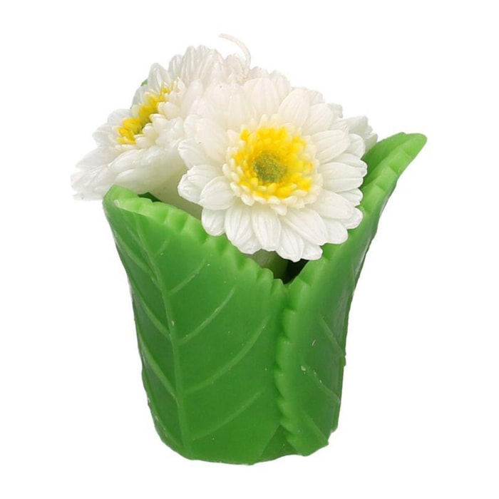 Candela a forma di margherita bianca con vaso cmø10,5h12,5