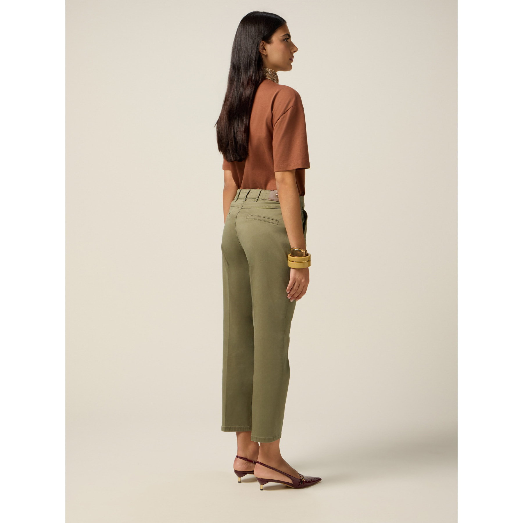 Oltre - Pantaloni chinos in cotone-lyocell - Verde militare