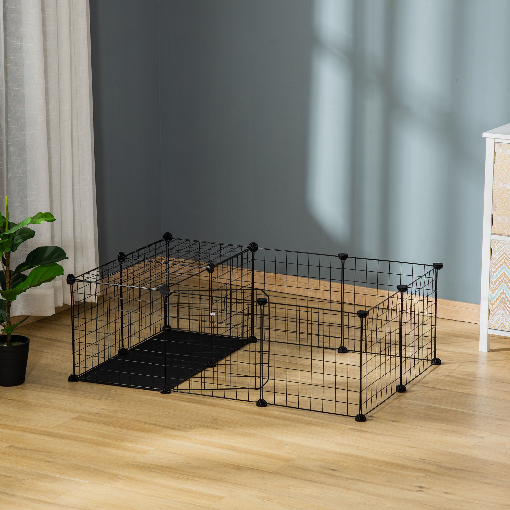 Cage parc enclos rongeurs modulable dim. L 105 x l 70 x H 35 cm résine PP fil métallique noir