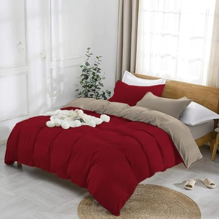 Parure Copripiumino Bicolore Matrimoniale, Set Sacco Copripiumino in Cotone con Federe