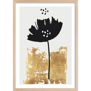 Poster fleur pollen doré Affiche + cadre en bois - Chêne