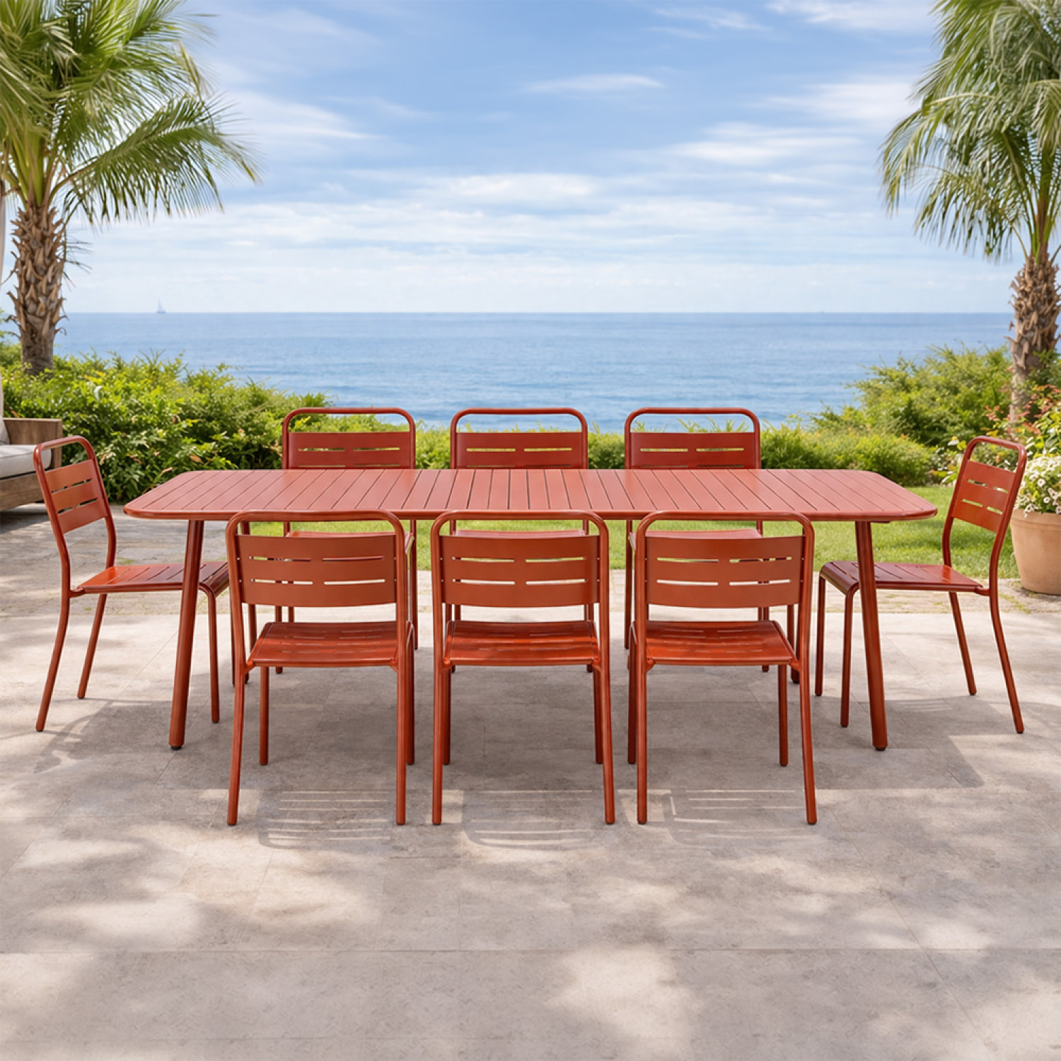 Ensemble table de jardin 200 cm et 8 chaises terracotta EVORA