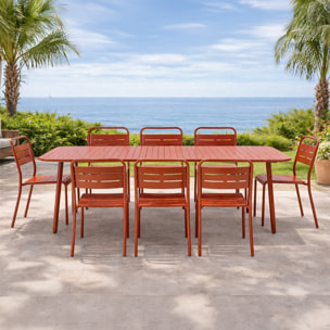 Ensemble table de jardin 200 cm et 8 chaises terracotta EVORA