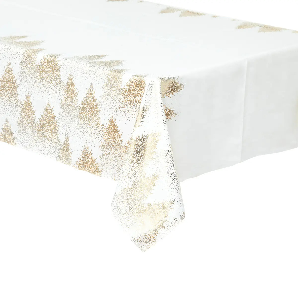 Nappe imprimée sapin 140x360cm blanc et or
