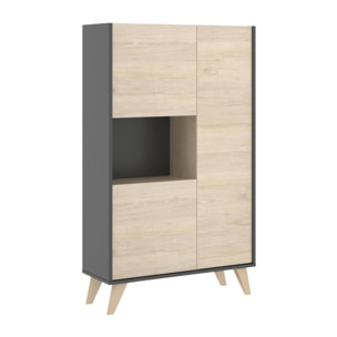 Credenza Boario, Buffet alto da soggiorno, Madia moderna da salotto a 3 ante, 81x43h135 cm, Rovere e Antracite