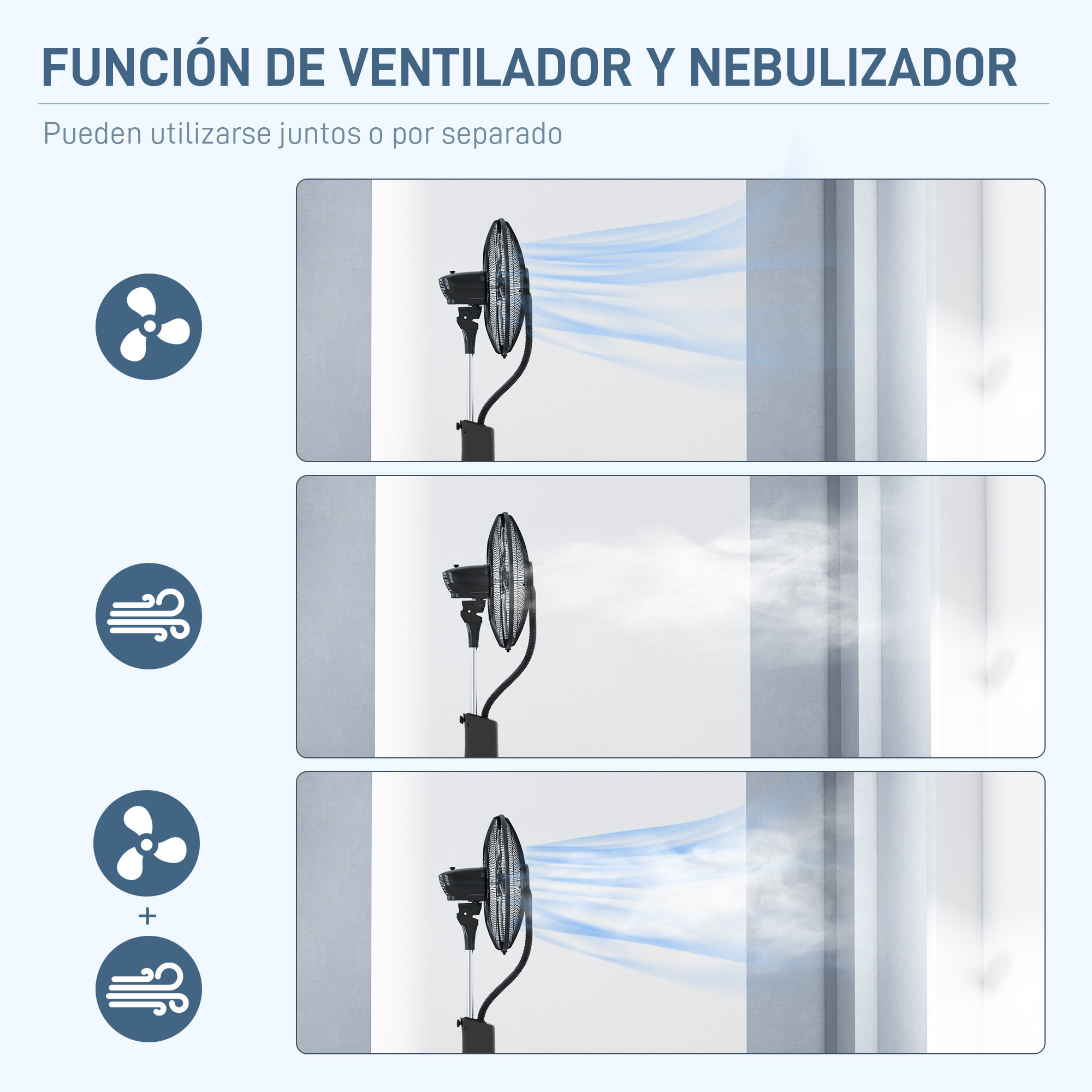 Ventilador Nebulizador Ventilador de Pie con Agua Oscilante 90 W Temporizador Tanque 3L Mando a Distancia 3 Velocidades 5 Aspas y Pantalla LED Ø44,5 cm Negro