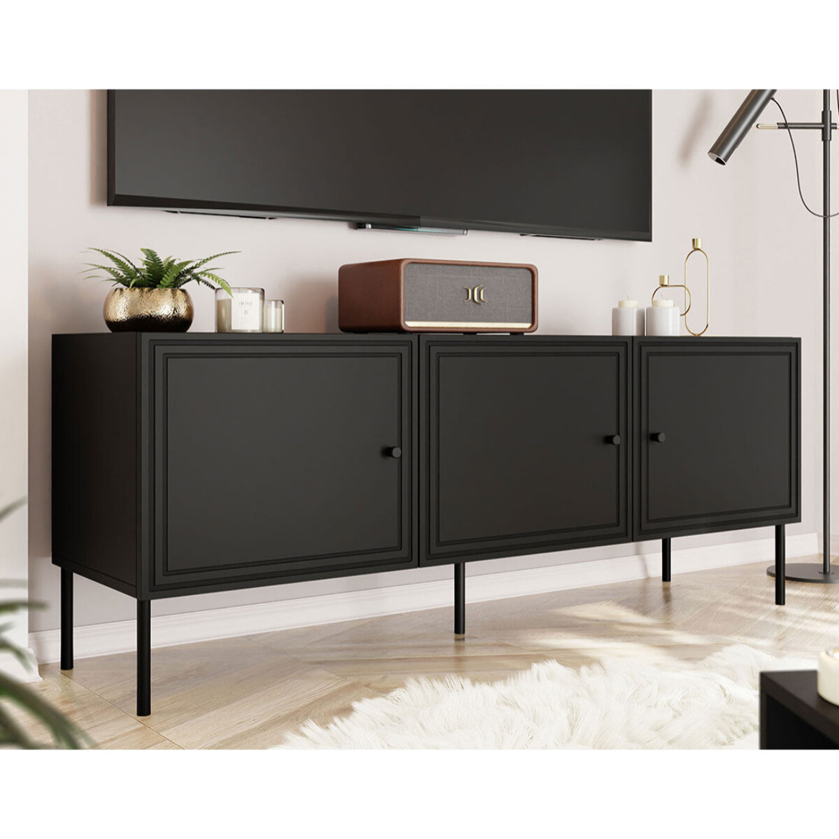 Lavaggi - meuble tv - 3 portes - 150 cm - Noir