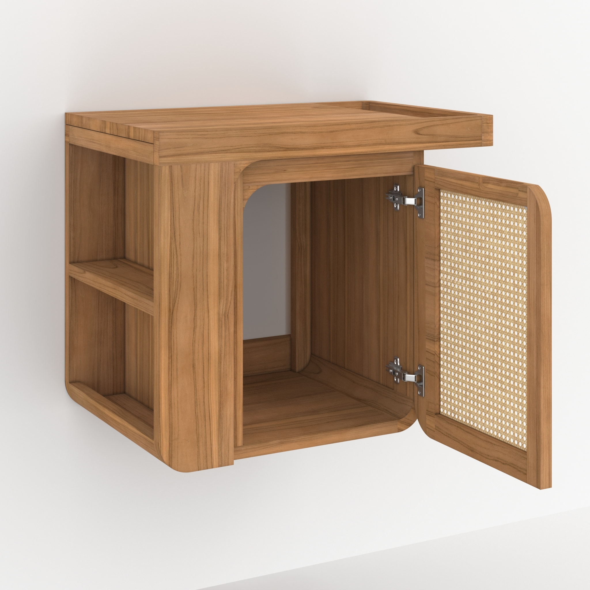 Meuble de salle de bain suspendu en bois de teck et cannage 57 cm - Dami
