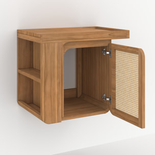 Meuble de salle de bain suspendu en bois de teck et cannage 57 cm - Dami