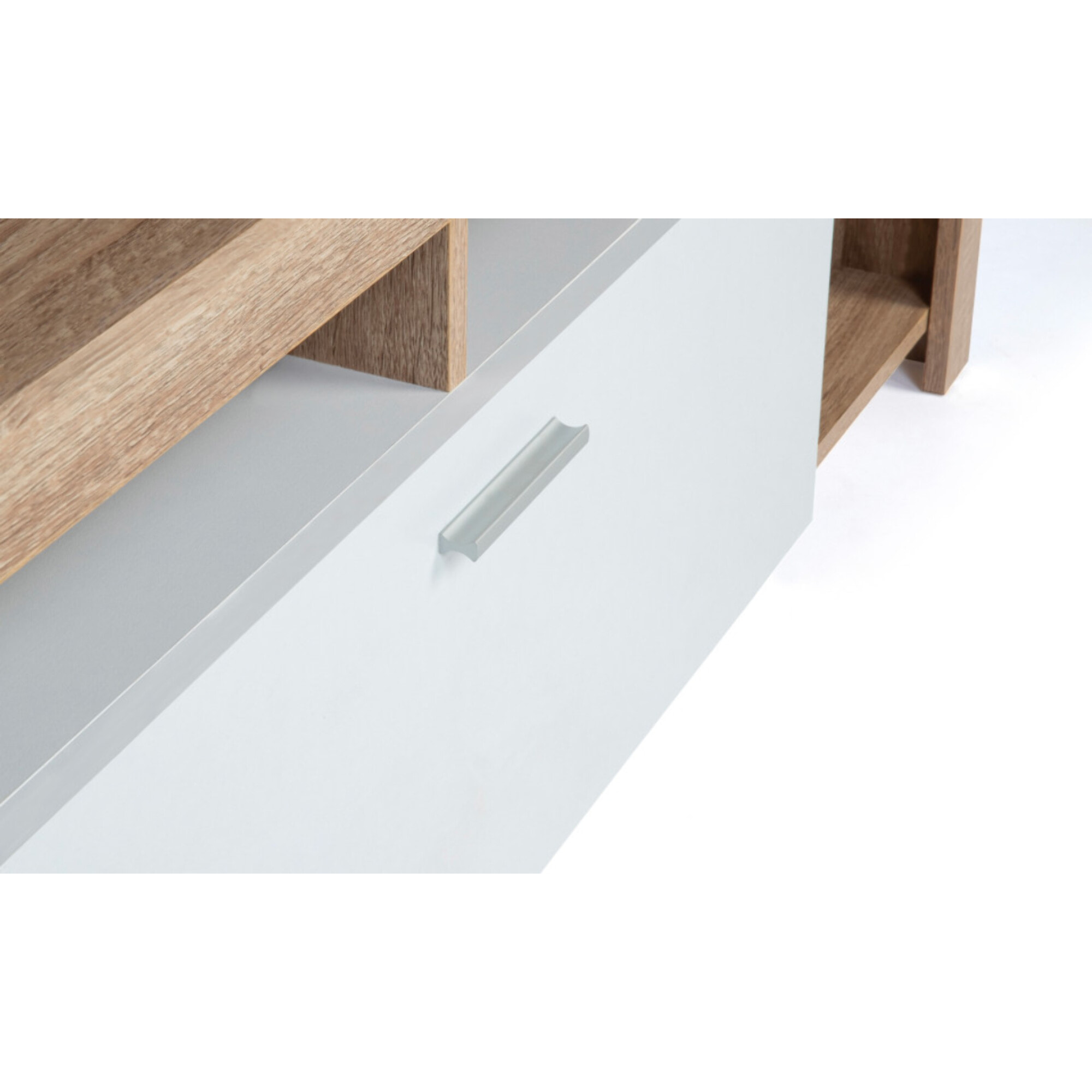 Meuble TV Maryse bois et blanc rangements multiples L110cm