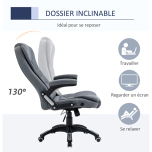 Vinsetto Fauteuil de bureau direction ergonomique hauteur réglable dossier inclinable toile de lin gris chiné