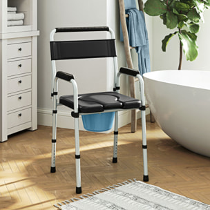 Silla WC Personas Mayores Plegable Silla con Inodoro con Altura Ajustable Cubo y Almohadillas Antideslizantes Carga 150 kg para Discapacitados Embarazadas Negro