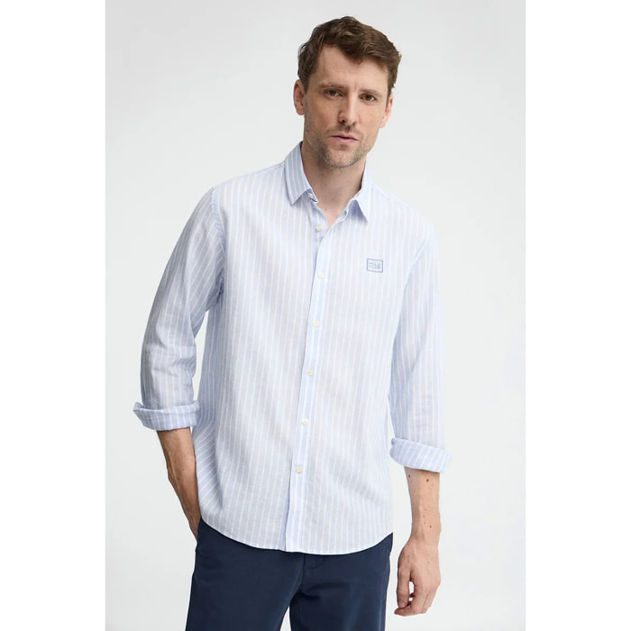 Camicia a righe azzurro con colletto alla francese, taglio regolare e ricamo Polo Club