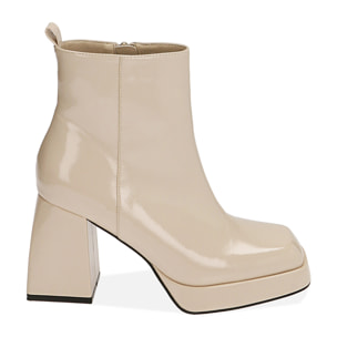 Ankle boots panna in naplack, tacco 9 cm