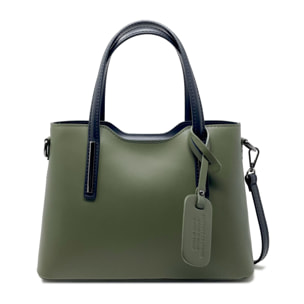 Chicca Borse - Borsa a Mano Donna in Vera Pelle - Colore Verde Militare - Nero
