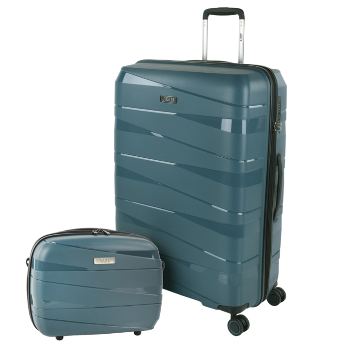 Juego De Maletas Rígidas Pp Jaslen Stuttgart Azul Metalico