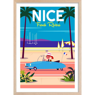 Poster nice promenade des anglais Affiche + cadre en bois - Chêne