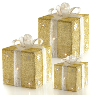 Set 3 Pacchi Regalo Oro - Con Led Integrati e Timer