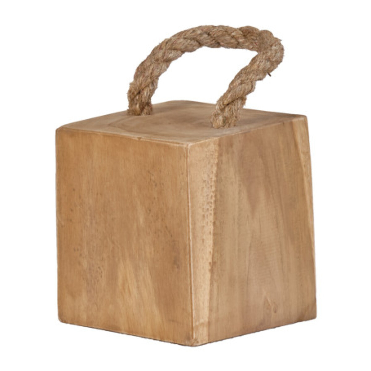 Butée de porte 14x14 cm en bois de teck avec anse en corde - ELDA