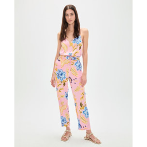 Jogger in raso con stampa floreale