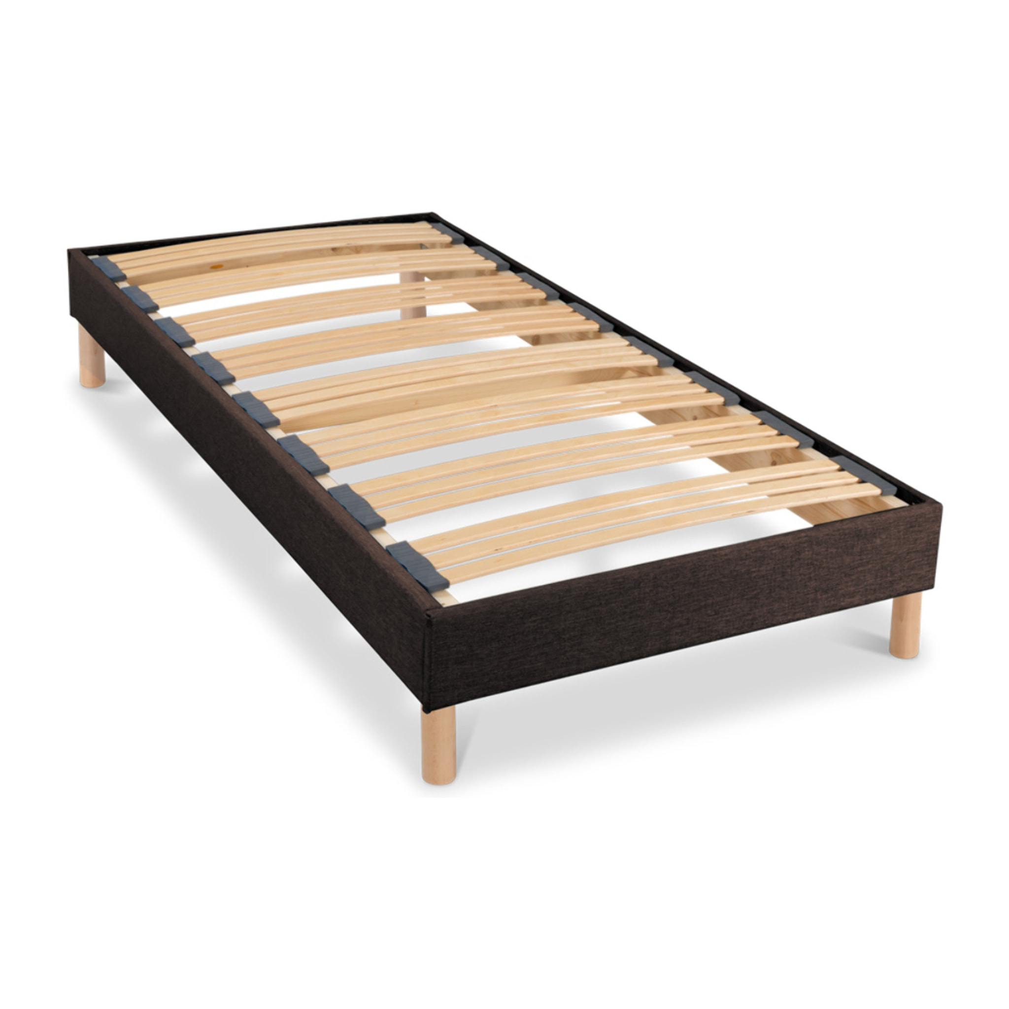 Sommier Lumière Technologie Tri-Lattes, tissu marron, Bois Épicéa, H30 cm, Lattes Actives, Aération Optimale