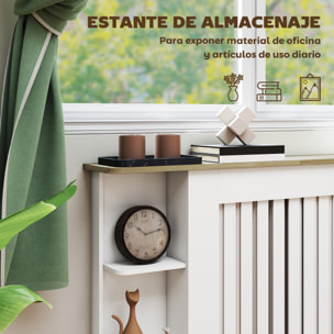 Cubre Radiadores con Estantes, Cubreradiador de MDF, Cubierta para Radiador, Diseño Moderno de Listones, para Salón, Dormitorio, 124x19x83 cm, Blanco