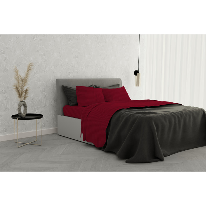 COMPLETO LETTO SATIN STRIPES RASO DI POLIESTERE MADE IN ITALY - MATRIMONIALE BORDEAUX