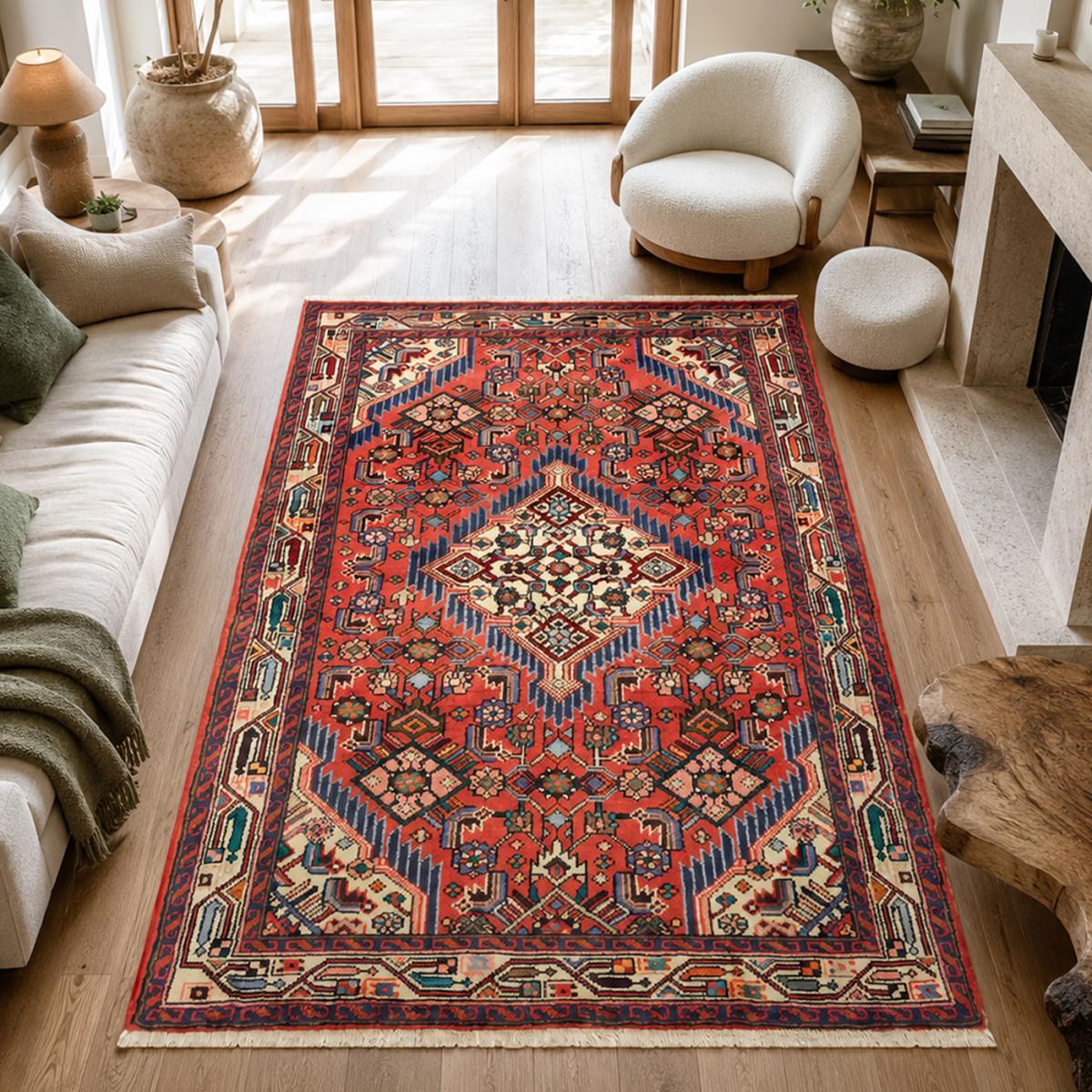 Tapis d'orient au motif oriental, noué main en laine, ELUF