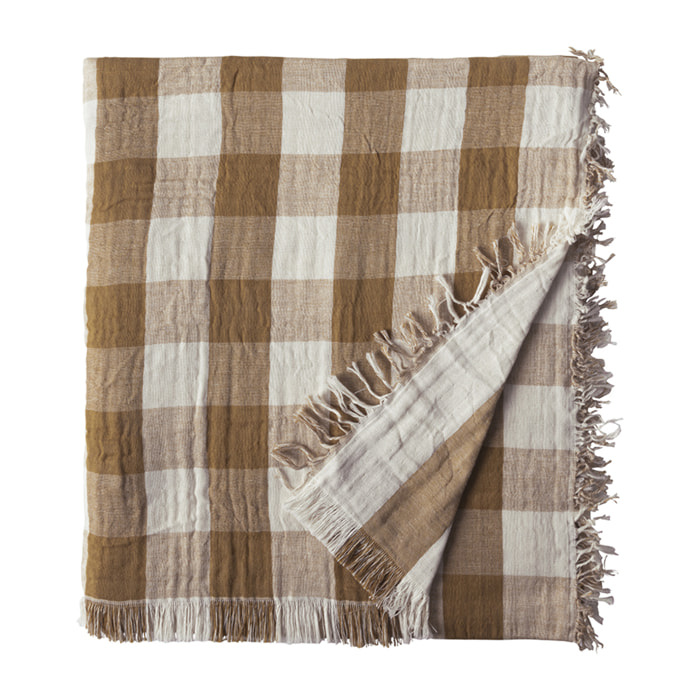 Plaid imprimé en gaze de coton, DAISY, Ocre