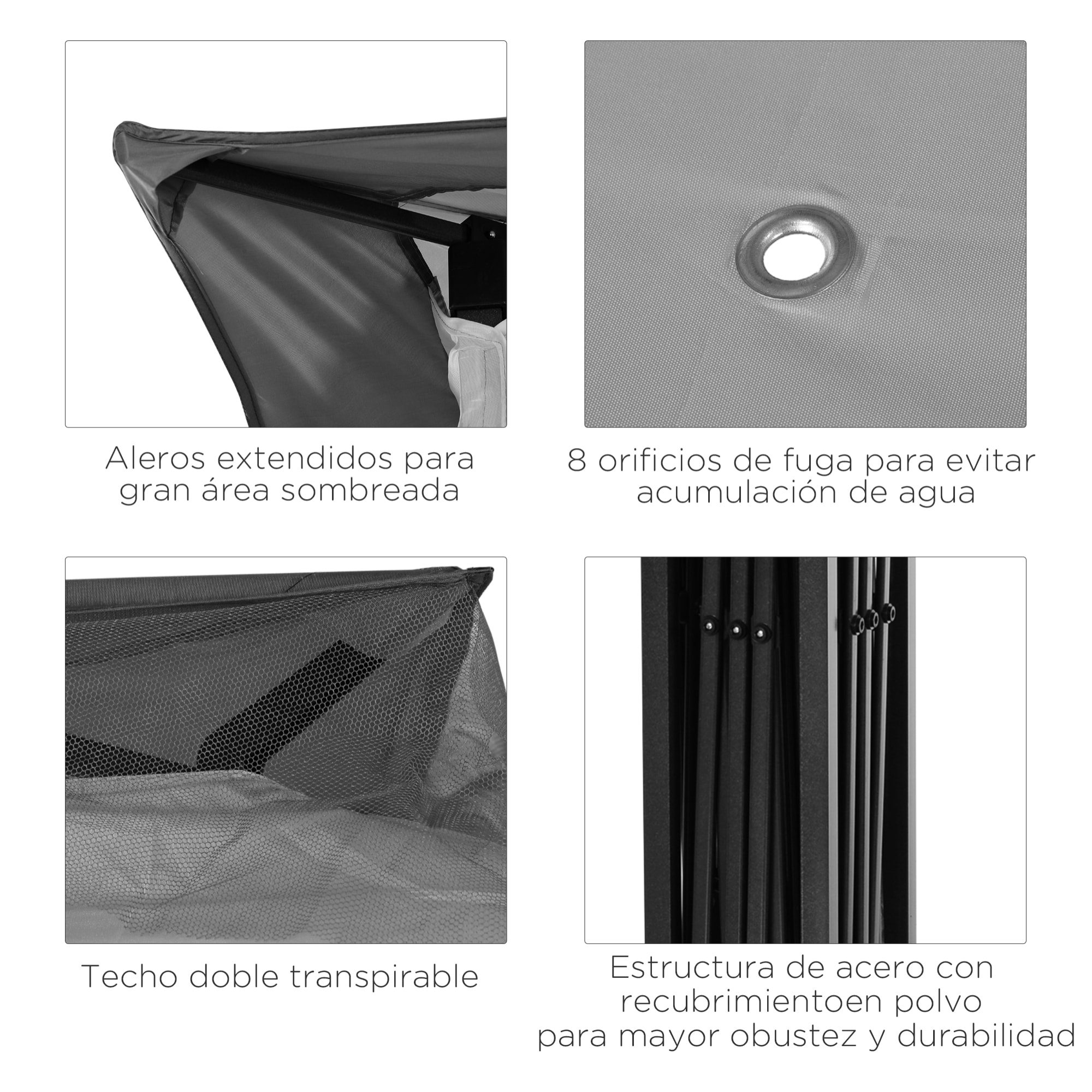 Carpa Plegable Gazebo 3,3x3,3 m Cenador Plegable con 4 Paredes Laterales de Malla Anti-UV y Bolsa de Transporte para Camping Fiestas Gris Claro
