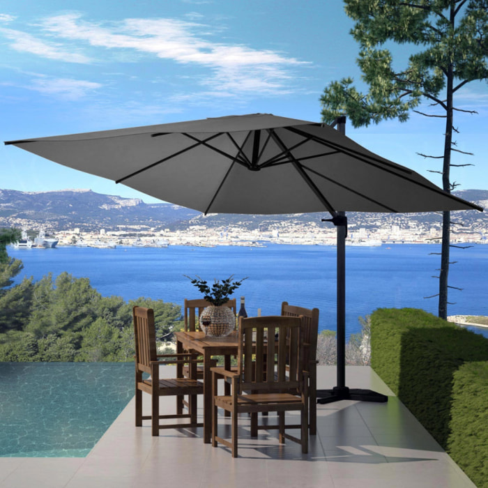 Parasol déporté et rotatif 3 x 3m gris RAFAELA