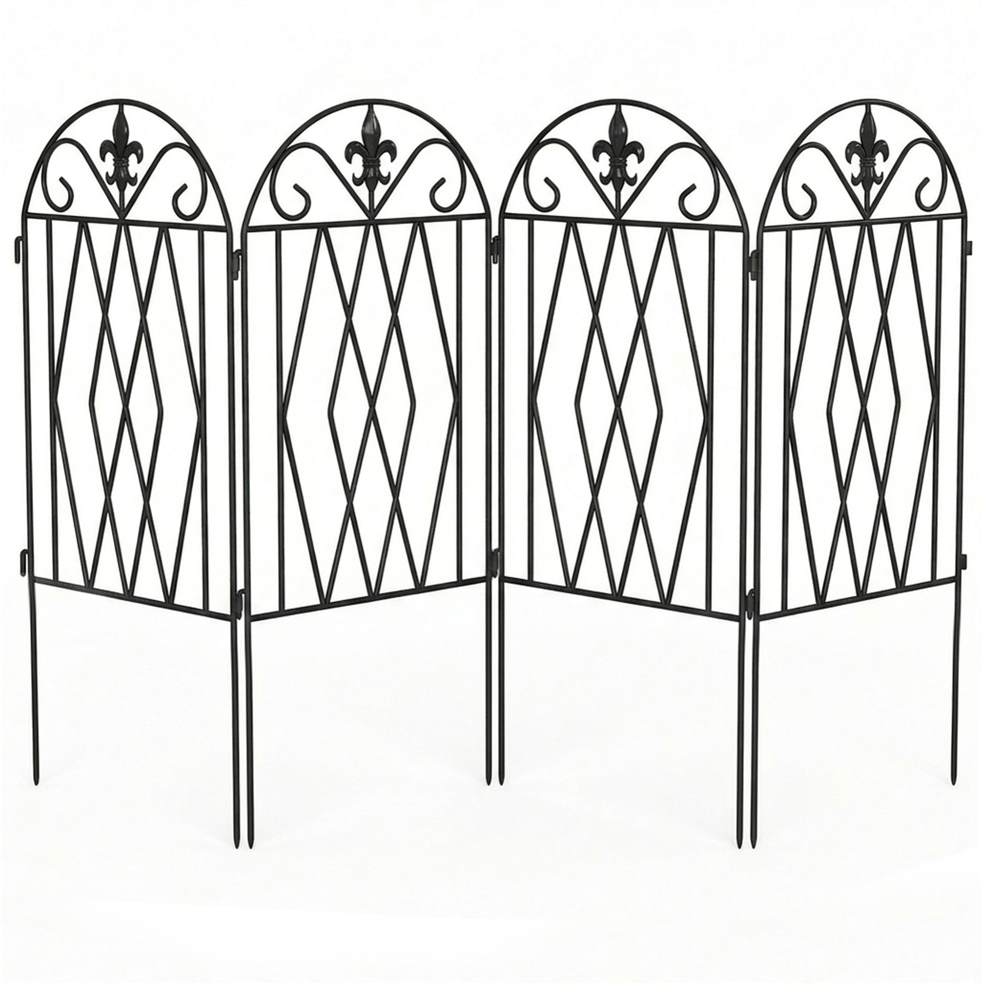 Set de 4 Vallas de Jardín de Metal, 125x56 cm, Vallas de Jardín Exterior Decorativas con Diseño Arqueado, Resistente y Fácil de Instalar, para Huerto, Patio, Terraza, Césped, Negro