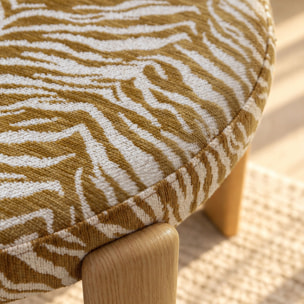 Lot de 2 chaises de table en métal effet bois et tissu zébré safran LILY