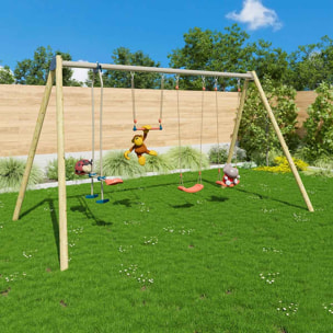 Balançoire double avec face à face, trapèze, siège bébé et échelle de corde - Techwood Harmonie MANOU 2 - Aléo by Trigano