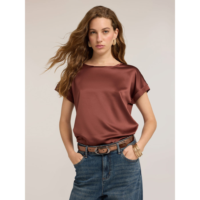 Motivi - T-shirt bimaterica - Marrone