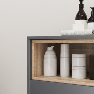 Meuble bas salle de bain design - 2 portes, 2 niches - gris effet bois clair naturel