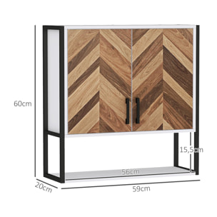 Armario de Pared para Baño Multiusos Mueble de Baño Suspendido Armario Colgante de Almacenamiento con 2 Puertas Estante Ajustable y Estante Abierto 59x20x60 cm Multicolor