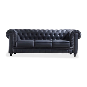 Sofá Chester 3 plazas símil piel Negro