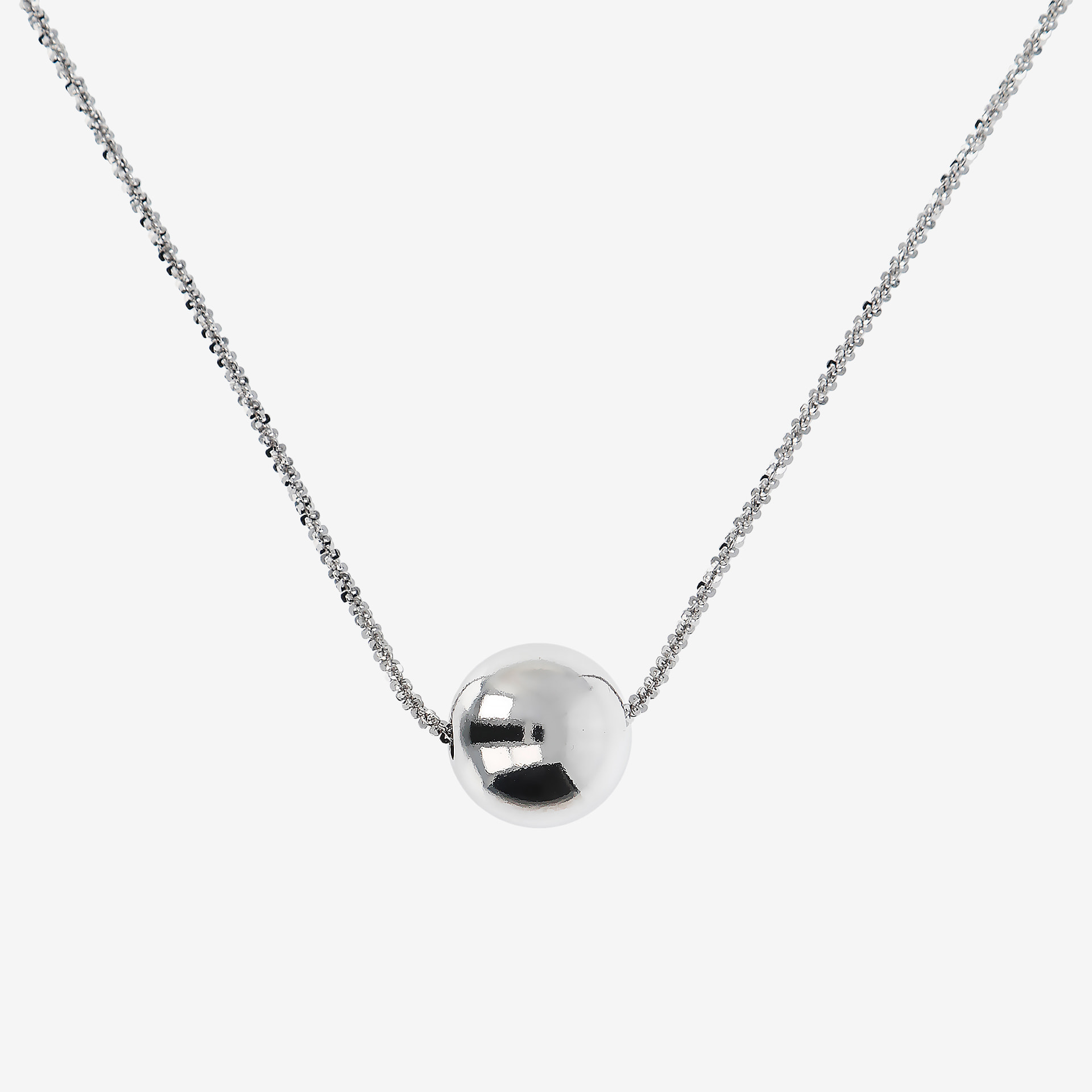 Collana Lunga Catena Margherita con Pendente a Sfera in Argento 925 placcato Platino