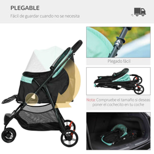 Carrito para Perros Plegable Cochecito para Mascotas Carrito para Perros Pequeños con Cesta de Almacenaje Ventana de Malla Cubierta para Lluvia y 2 Ruedas Universales 80,5x51,5x100 cm Verde
