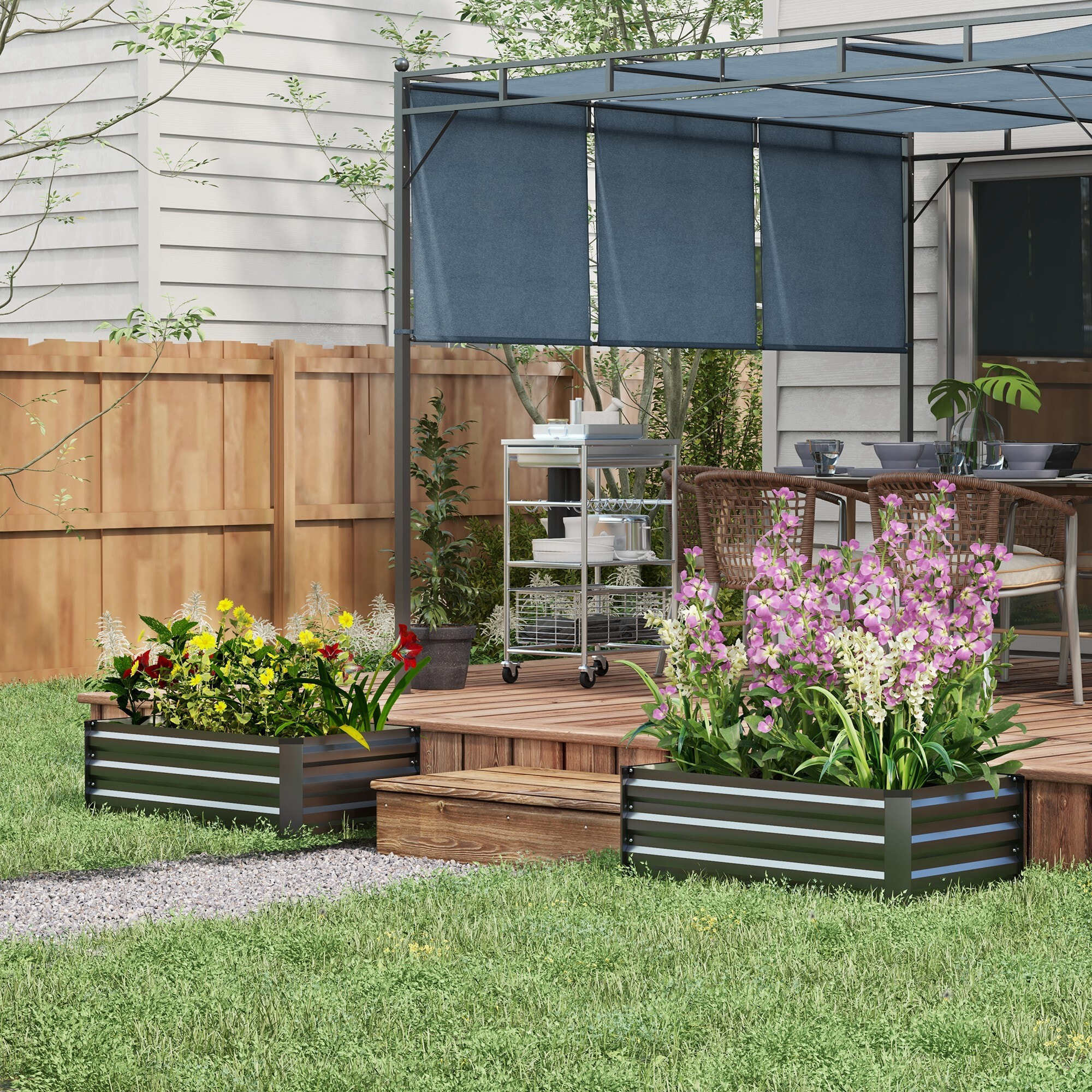 Juego de 2 Jardineras de Exterior de Acero Huerto Urbano Rectangular para Cultivos Plantas Flores para Patio Jardín 100x60x30 cm Gris Oscuro